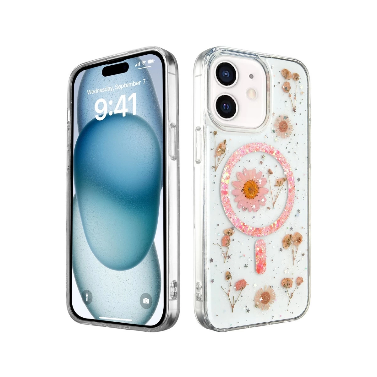 BUĞZ İphone 12 Kılıf Daisy Simli Magsafe Kapak - Pembe