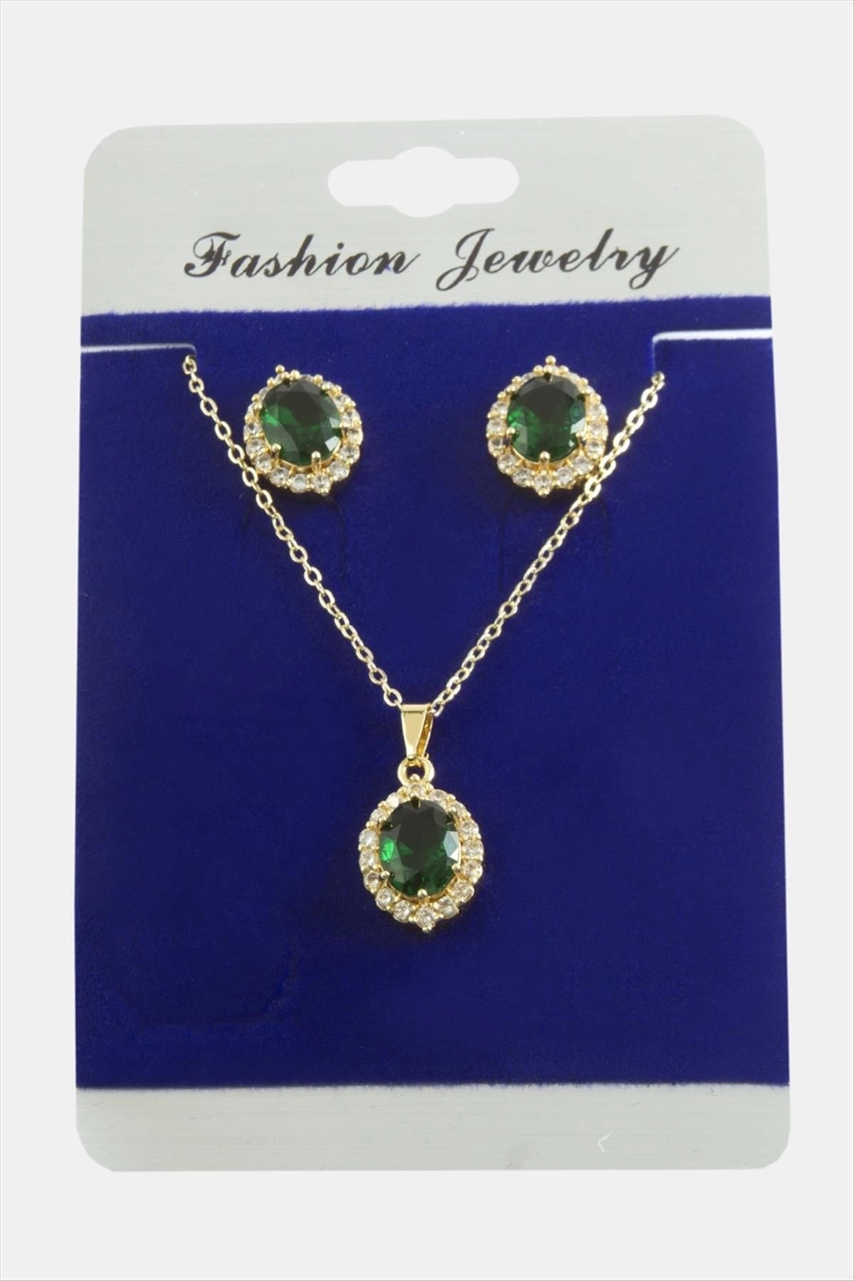 BUĞZ Oval Zirkon Taşlı Set Kolye
