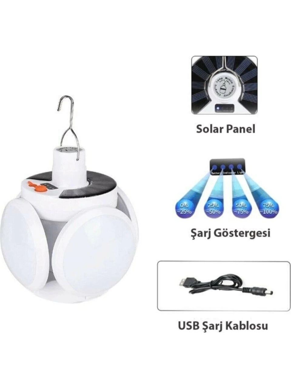 BUĞZ P-038 Solar Güneş Enerji Ve Usb Sarjli 5 Kanatlı