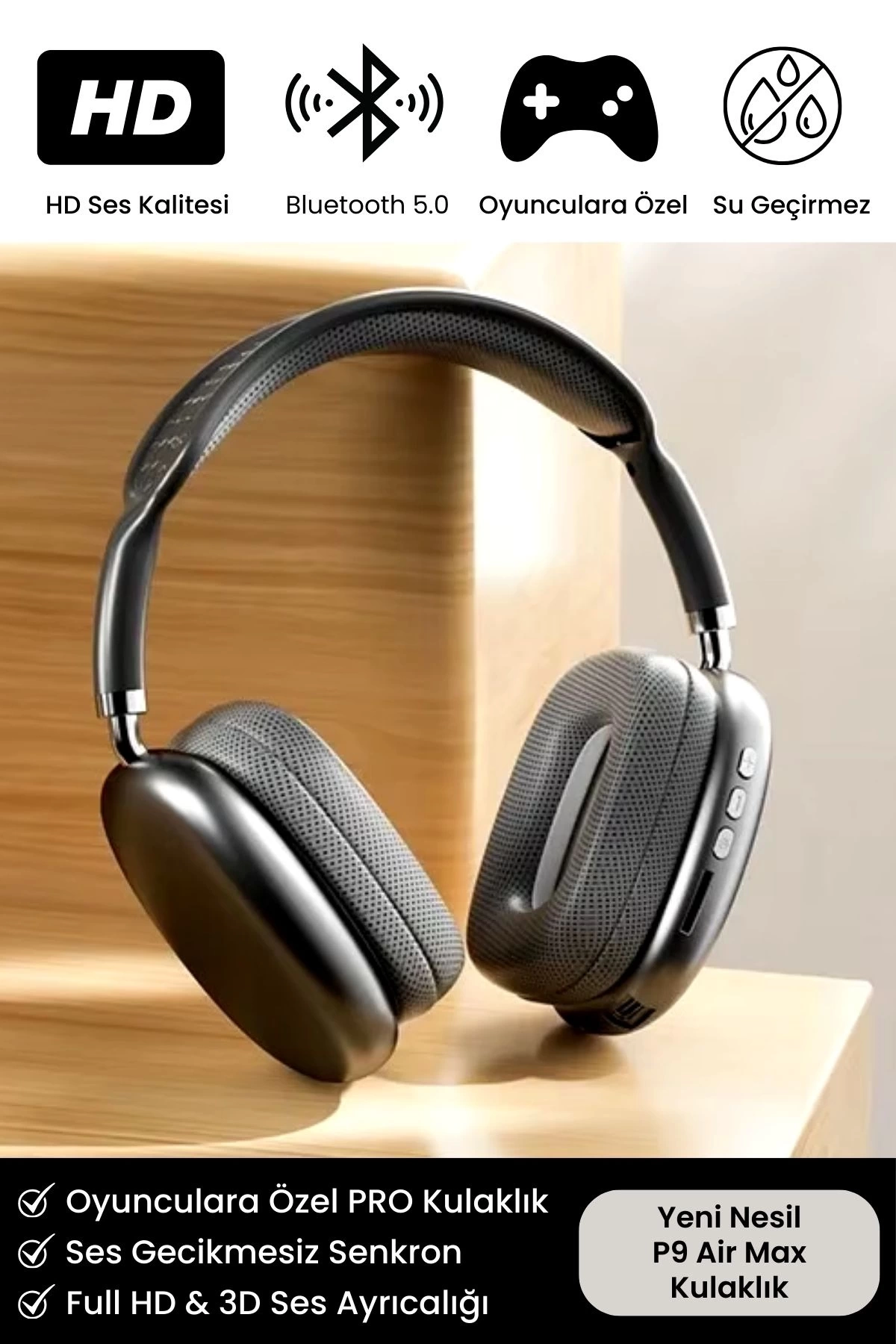 BUĞZ P9 Air Max Gaming Premium Mikrofonlu Kablosuz Ios Android Uyumlu 5.0 Bluetooth TWS Oyuncu Kulaklık