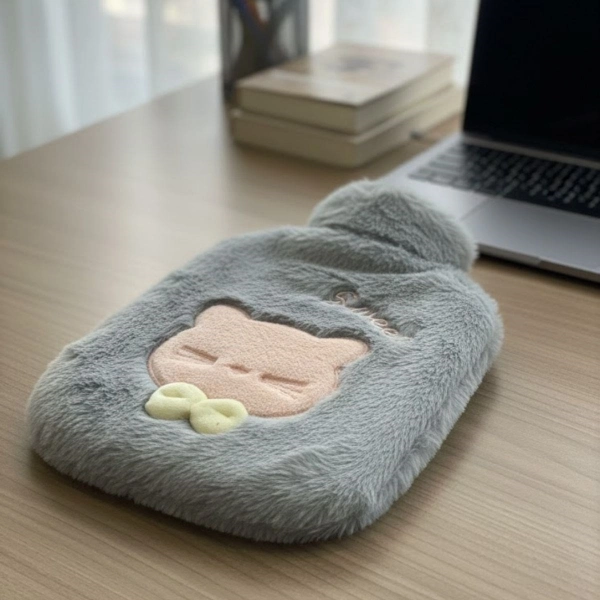 BUĞZ PAPYONLU KEDİ FİGÜRLÜ MAVİ PELUŞ SICAK SU TORBASI 1 LİTRE