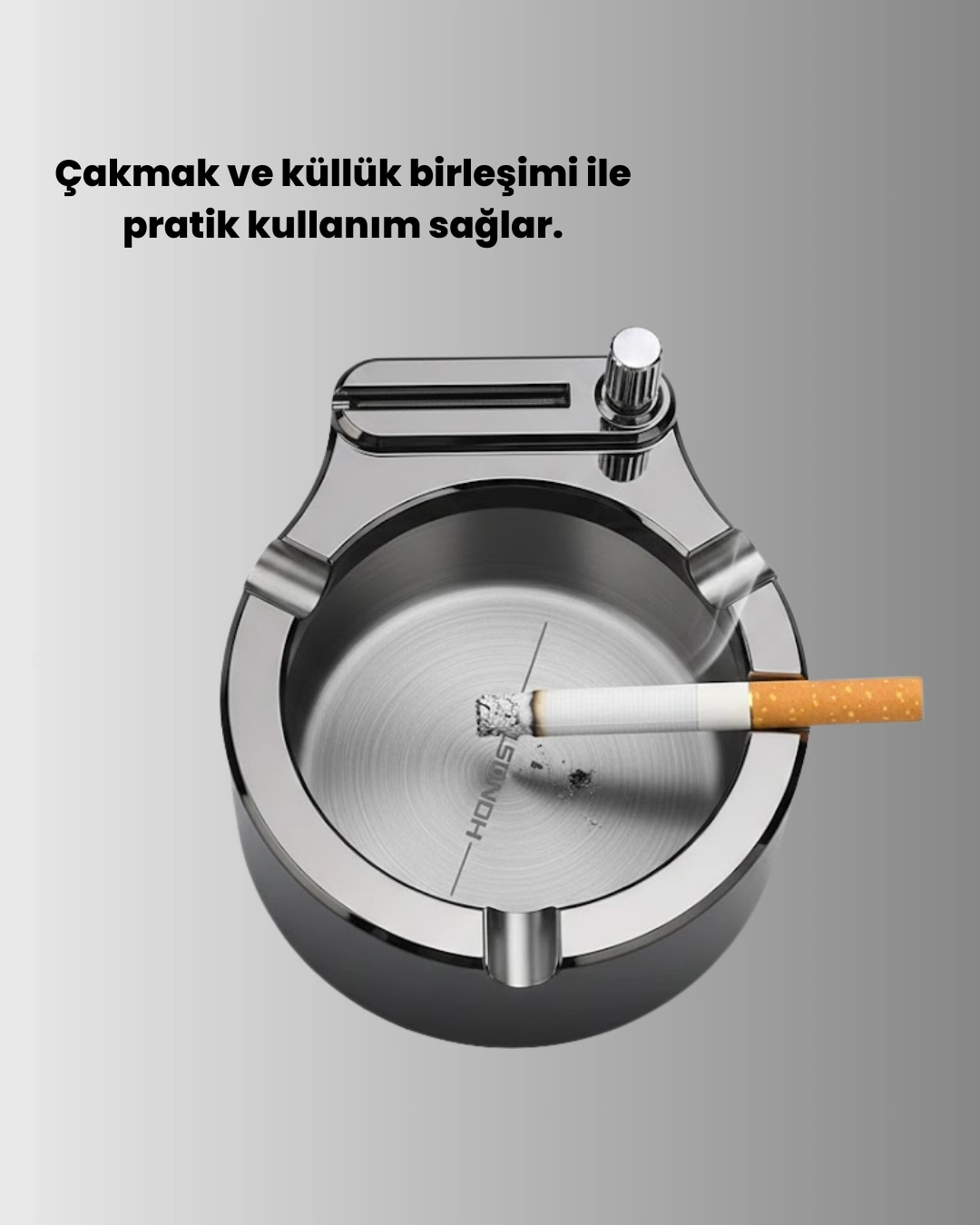 BUĞZ Paslanmaz Çakmaklı Küllük Modern Masa Üstü Aksesuar