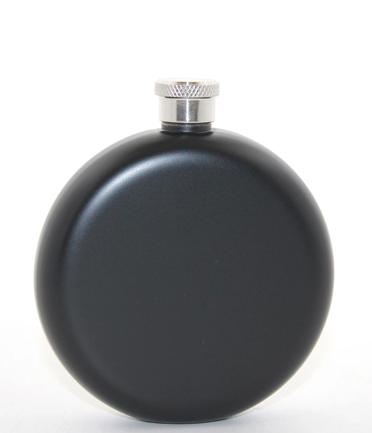 BUĞZ PASLANMAZ ÇELİK YUVARLAK 5 OZ TEKLİ MATARA SİYAH RENK