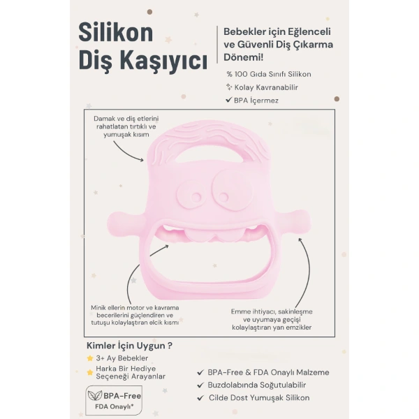 BUĞZ PEMBE BEBEK SİLİKON DİŞ KAŞIYICI