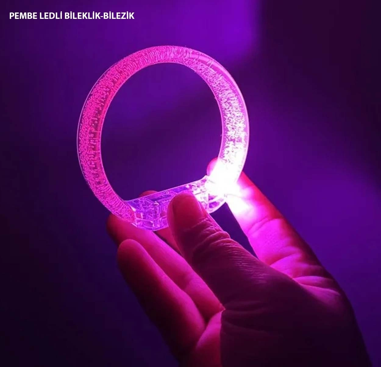 BUĞZ Pembe Led Işıklı Baskı Yapılabilen Pilli Bileklik Bilezik 1,5 Cm Genişlik