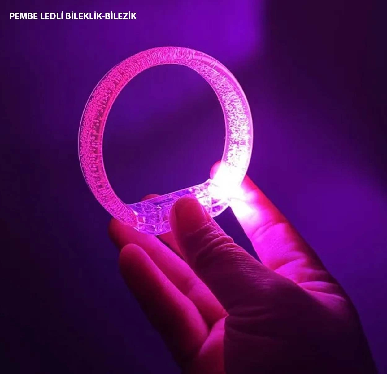 BUĞZ Pembe Led Işıklı Baskı Yapılabilen Pilli Bileklik Bilezik
