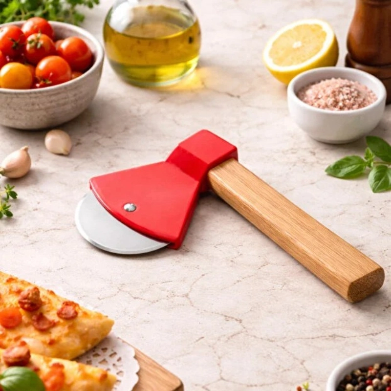 BUĞZ Pizza Kesici - Balta Tasarımlı - Ahşap Saplı - Paslanmaz Çelik Bıçaklı