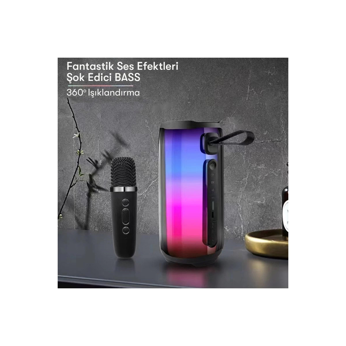 BUĞZ Pluse 5 Mikrofonlu Rgb Kablosuz Hoparlör - Siyah