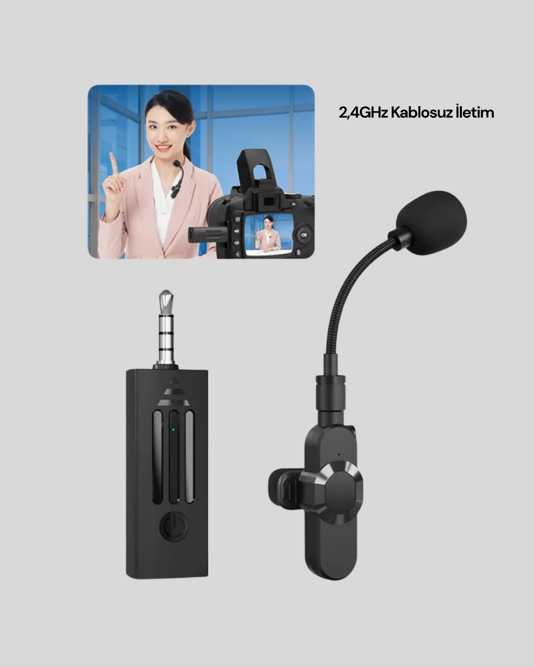 BUĞZ Profesyonel Ses Kayıt İçin Kablosuz Mini Yaka Mikrofonu