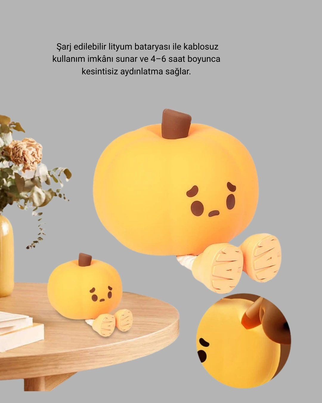 BUĞZ Pumpkin LED Night Light Dokunmatik Şarjlı Silikon Gece Lambası