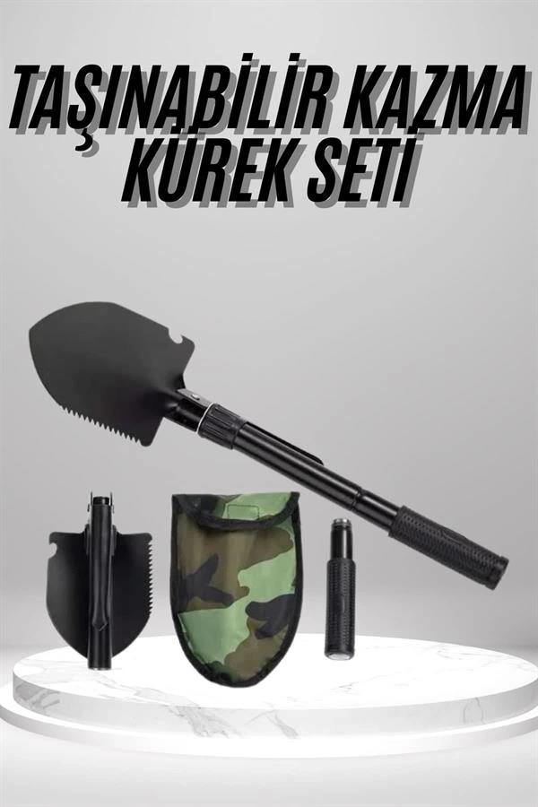 BUĞZ Pusulalı Katlanabilen Portatif Çantalı Mini Kazma Kürek Seti