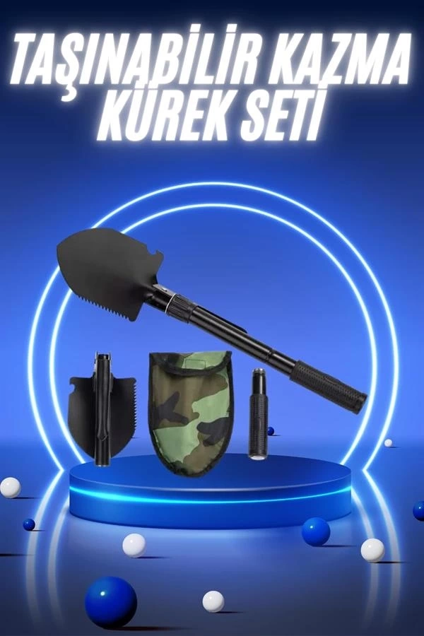 BUĞZ Pusulalı Katlanabilir Kazma Kürek Kamp Seti Kamp Küreği Portatif Çantalı