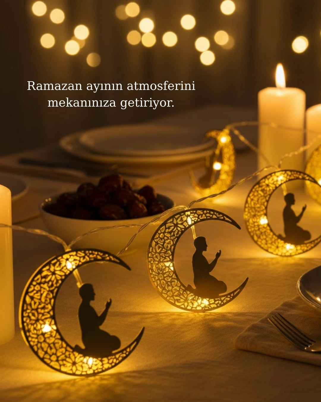 BUĞZ Ramazan Temalı Ay İçinde Secde Eden Adam LED Peri Işığı