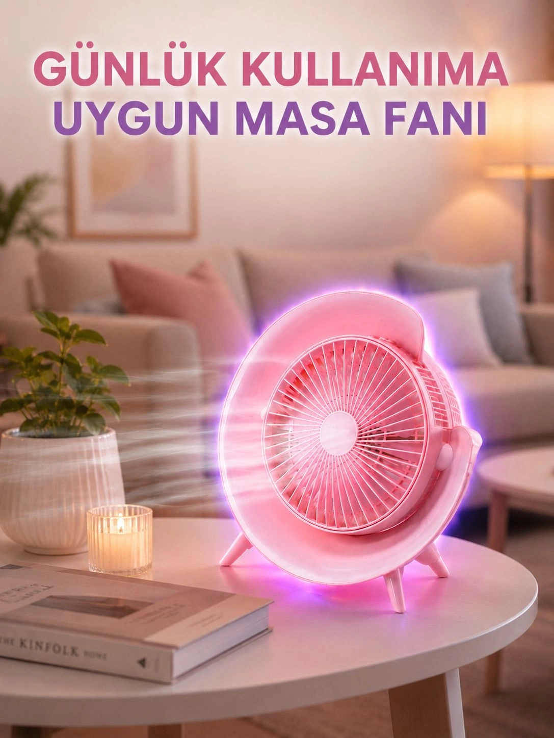 BUĞZ Renkli Ambiyans Işıklı Taşınabilir Masaüstü Vantilatör