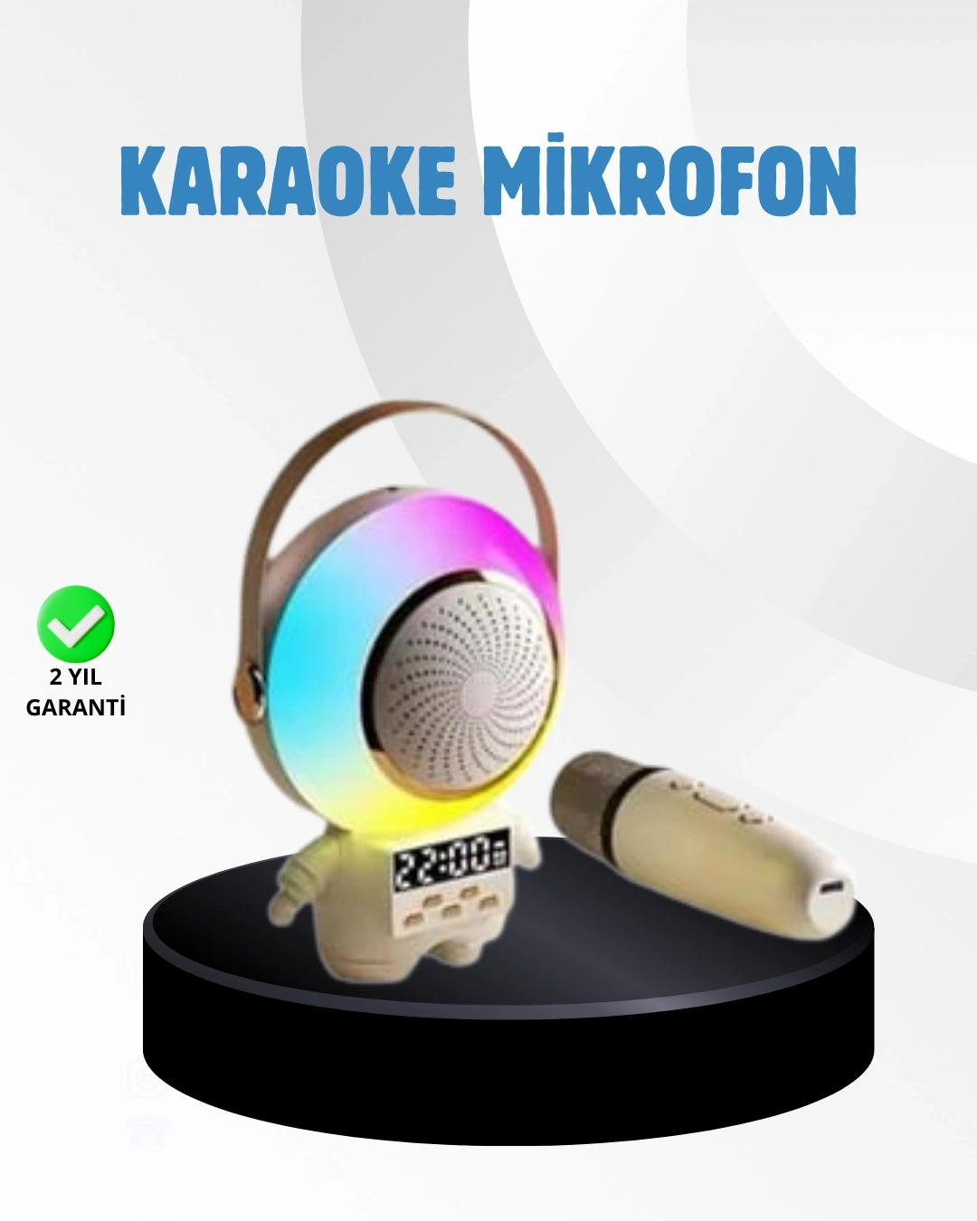 BUĞZ Renkli Işıklı Astronot Mini Bluetooth Speaker ve Karaoke Mikrofon