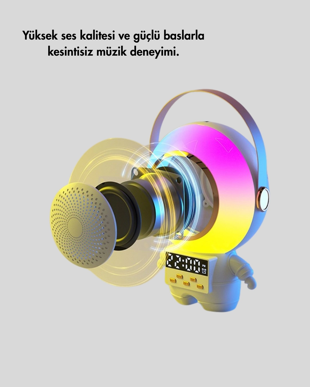 BUĞZ Renkli Işıklı Astronot Mini Bluetooth Speaker ve Karaoke Mikrofon
