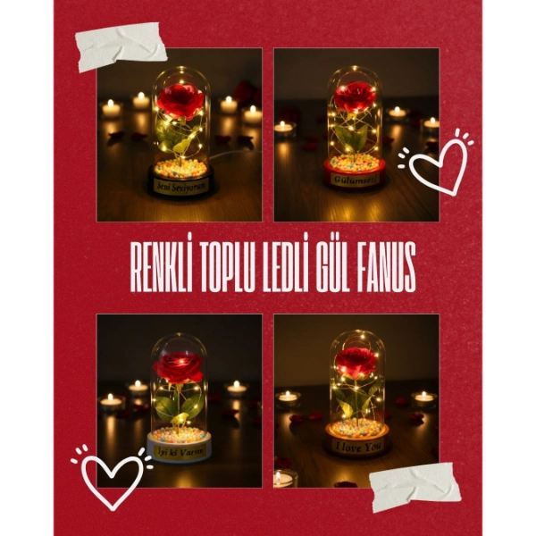 BUĞZ RENKLİ TOPLU LEDLİ GÜL FANUS