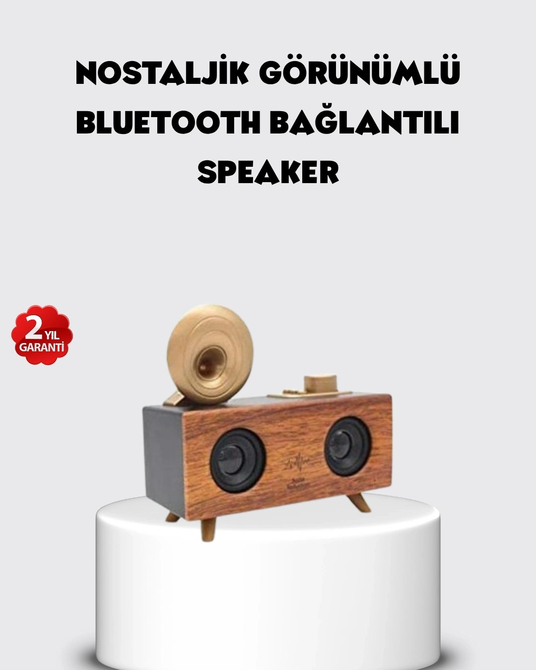 BUĞZ Retro Gramofon Tasarımlı Bluetooth Hoparlör – 3D Stereo Ses, 1800 mAh Batarya