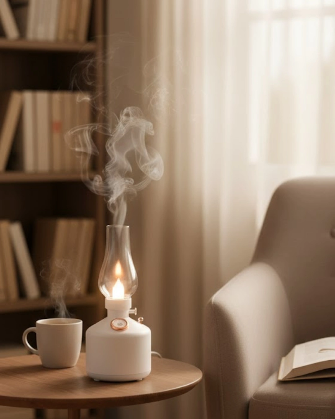 BUĞZ Retro LED Işıklı 1200 mAh Şarjlı Aroma Difüzörü 280 ml Su Kapasiteli