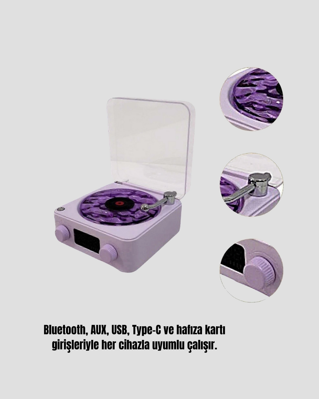 BUĞZ Retro Pikap Hoparlör Bluetooth AUX USB Type-C Projektörlü 360° Sesli Taşınabilir