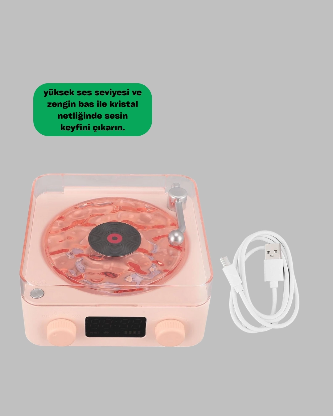 BUĞZ Retro Saatli Bluetooth Hoparlör – Gece Lambalı Kristal Ses Kalitesi
