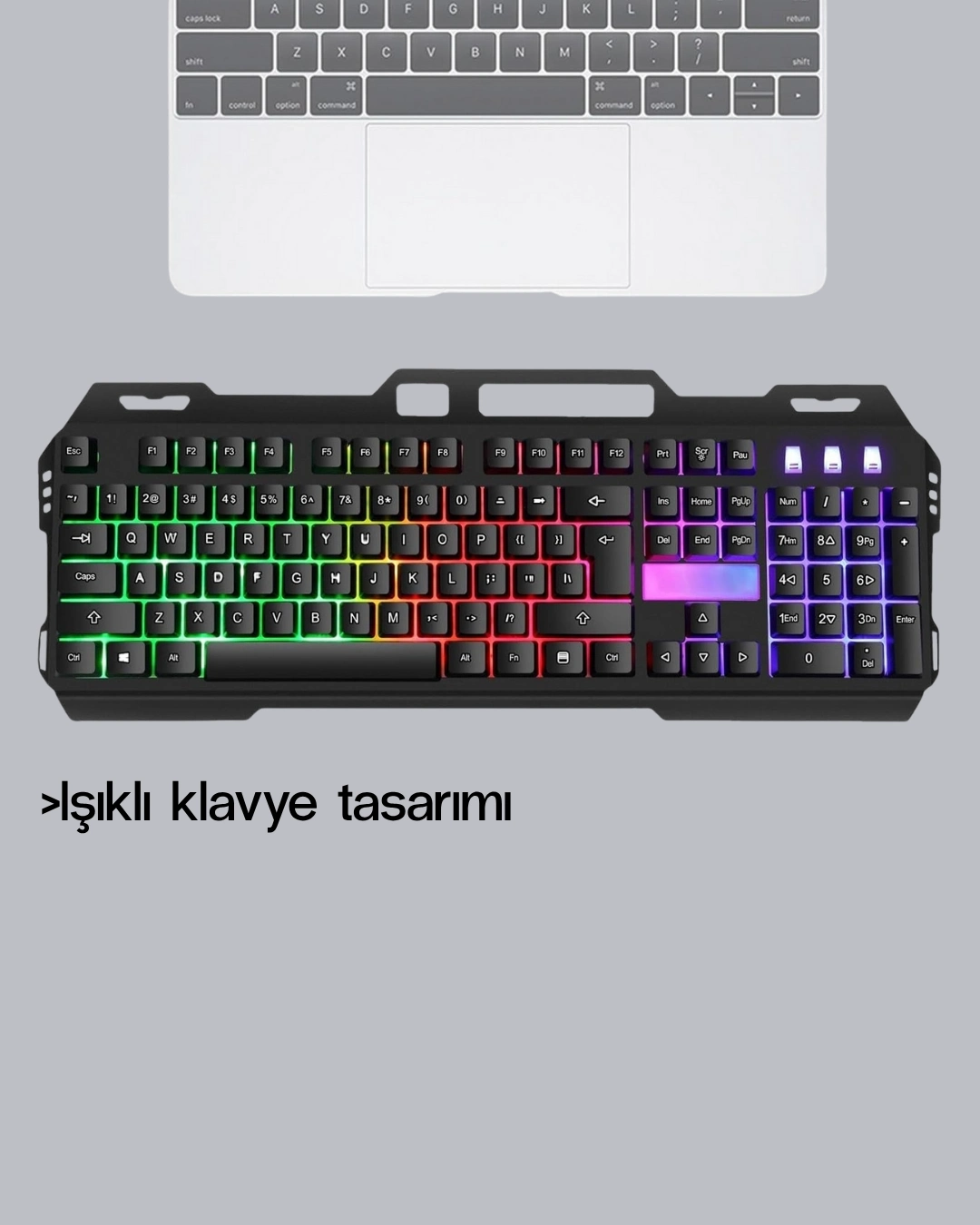 BUĞZ RGB Aydınlatmalı Klavye Mouse Seti – USB Bağlantılı, Türkçe Q, Ayarlanabilir DPI, Ergonomik Yapı
