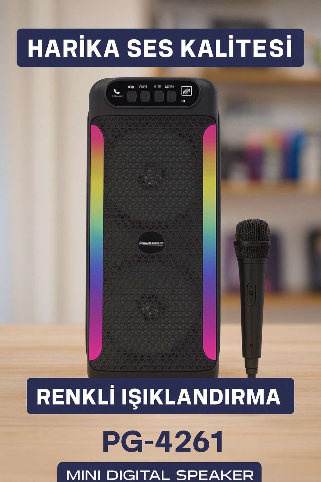 BUĞZ RGB Işıklı Çift Hoparlörlü Taşınabilir Bluetooth Speaker ve Mikrofon BUĞZ RGB Işıklı Çift Hoparlörlü Taşınabilir Bluetooth Speaker ve Mikrofon