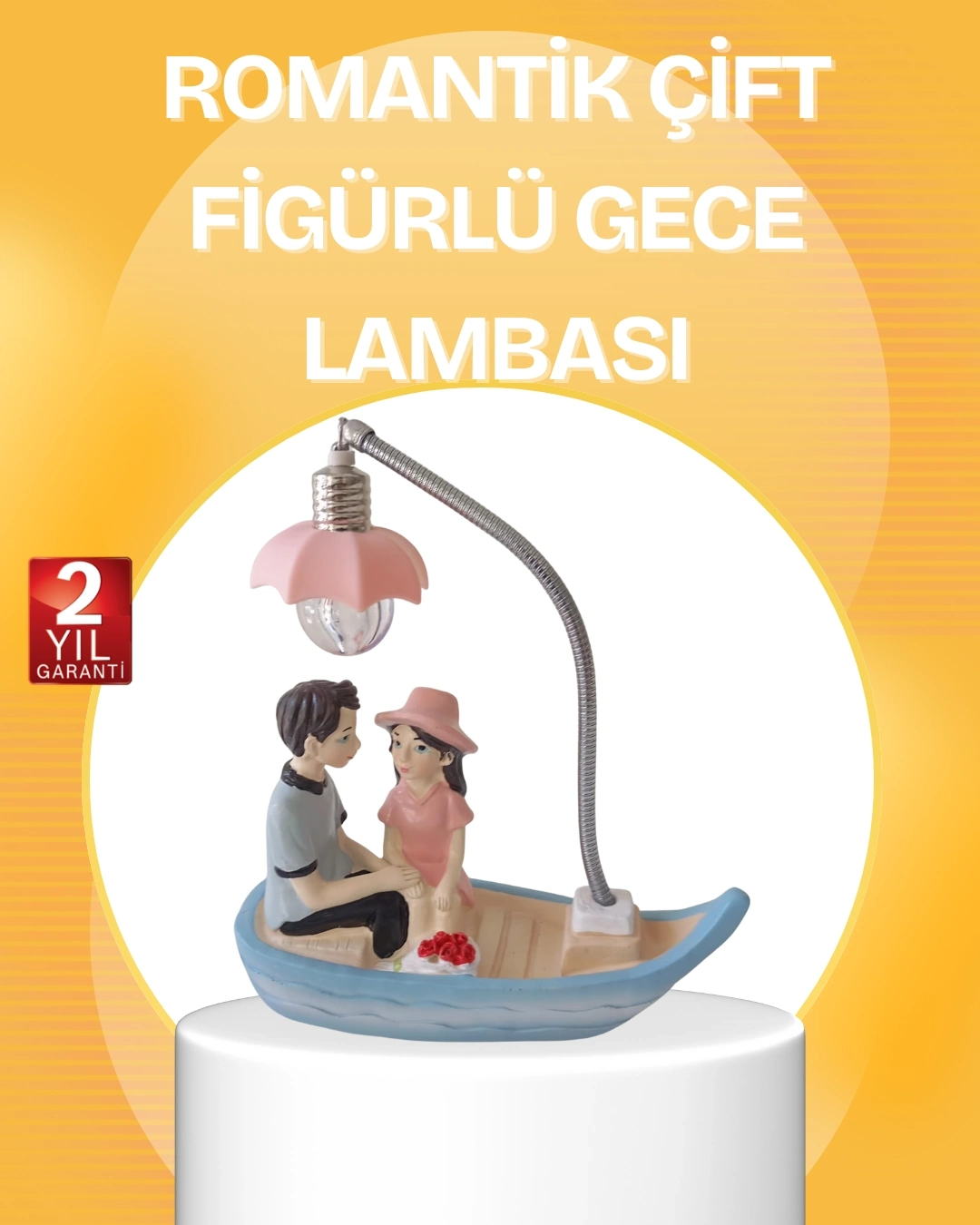 BUĞZ Romantik Çift Figürlü Gece Lambası Sandal Model Sevgiliye Özel Hediye