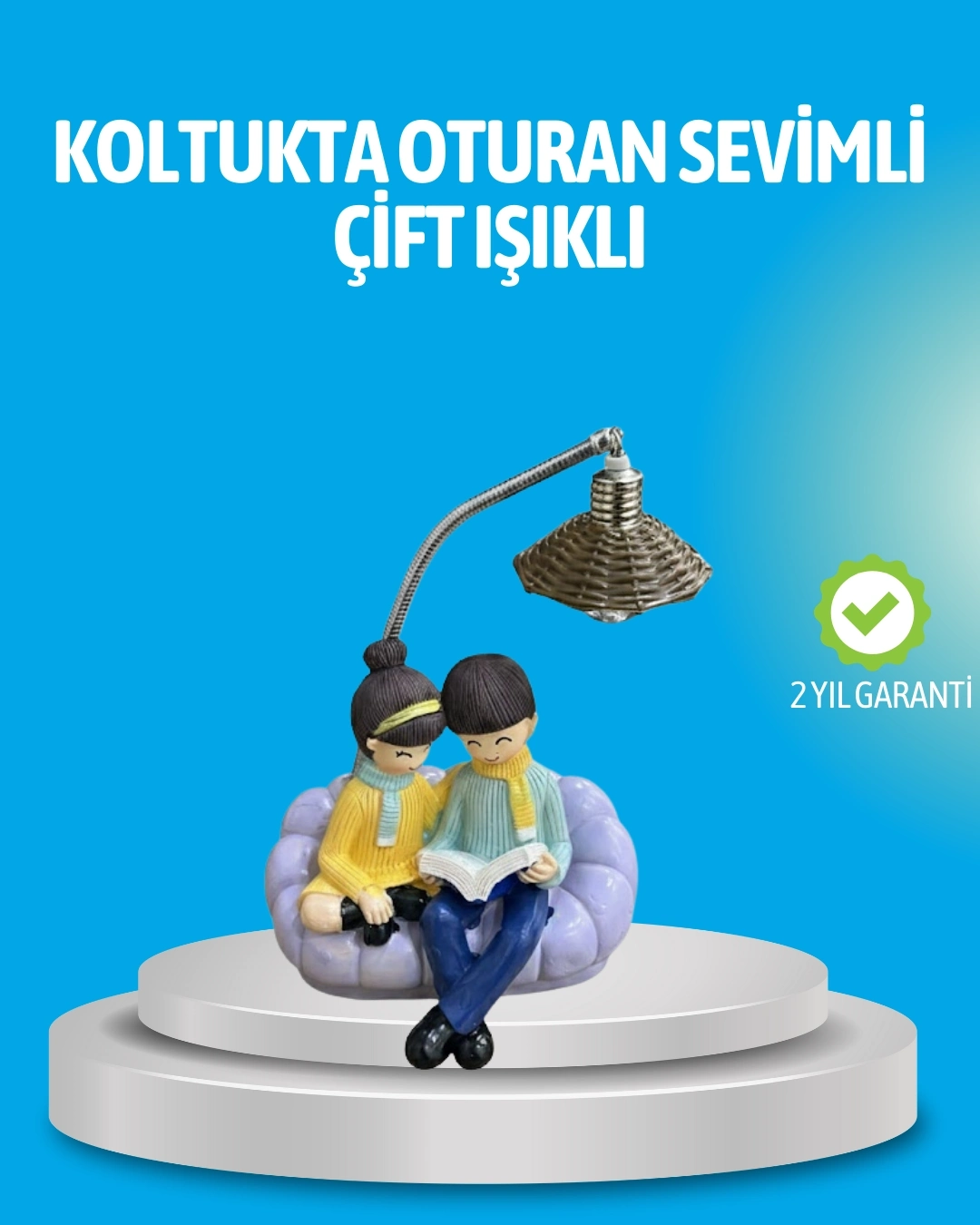 BUĞZ Romantik Çift Figürlü Okuyan Çift Masa Lambası Dekoratif LED Aydınlatma
