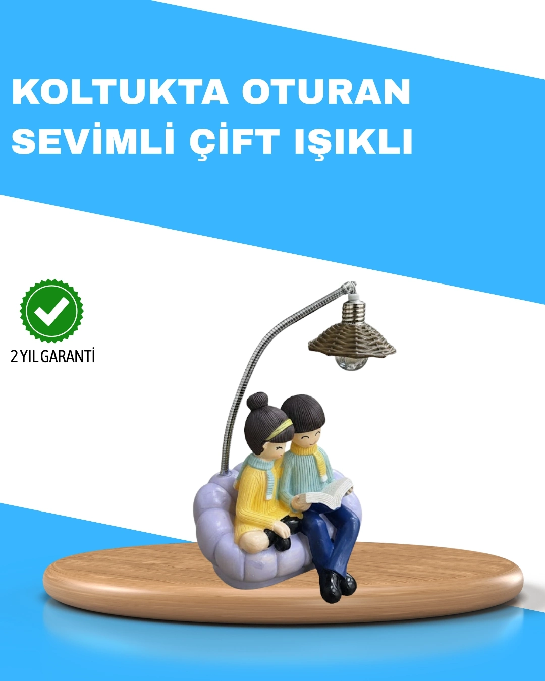 BUĞZ Romantik Çift Temalı Dekoratif Masa Lambası Yumuşak LED Işık