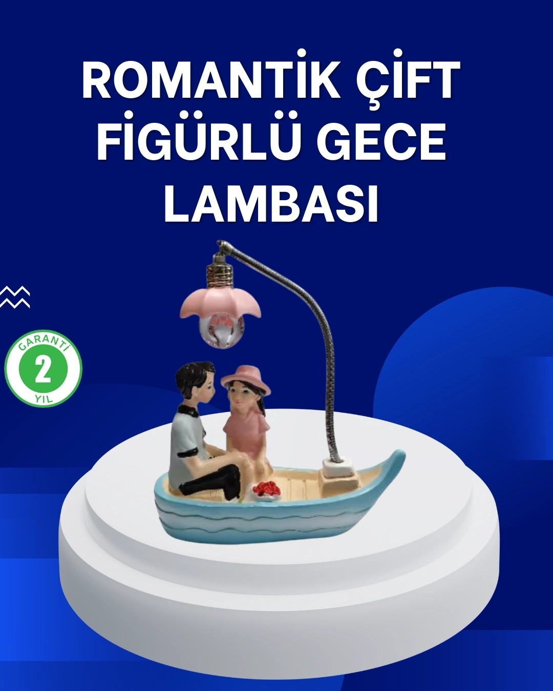 BUĞZ Romantik Sandal Üzerinde Çift Figürü LED Gece Lambası Masa Dekoru