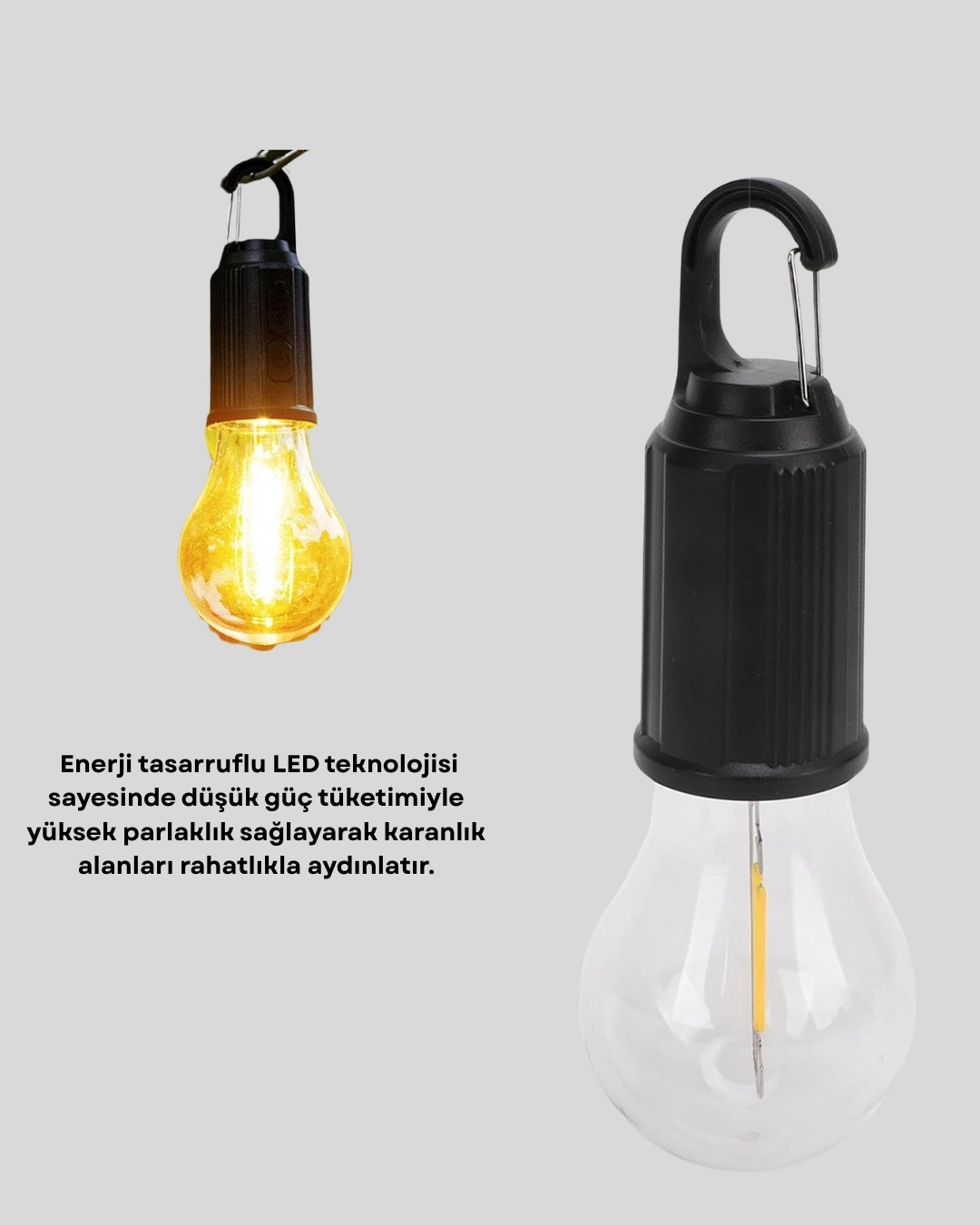 BUĞZ Şarjlı Kancalı LED Lamba – Kamp, Balkon ve Acil Durum Işığı