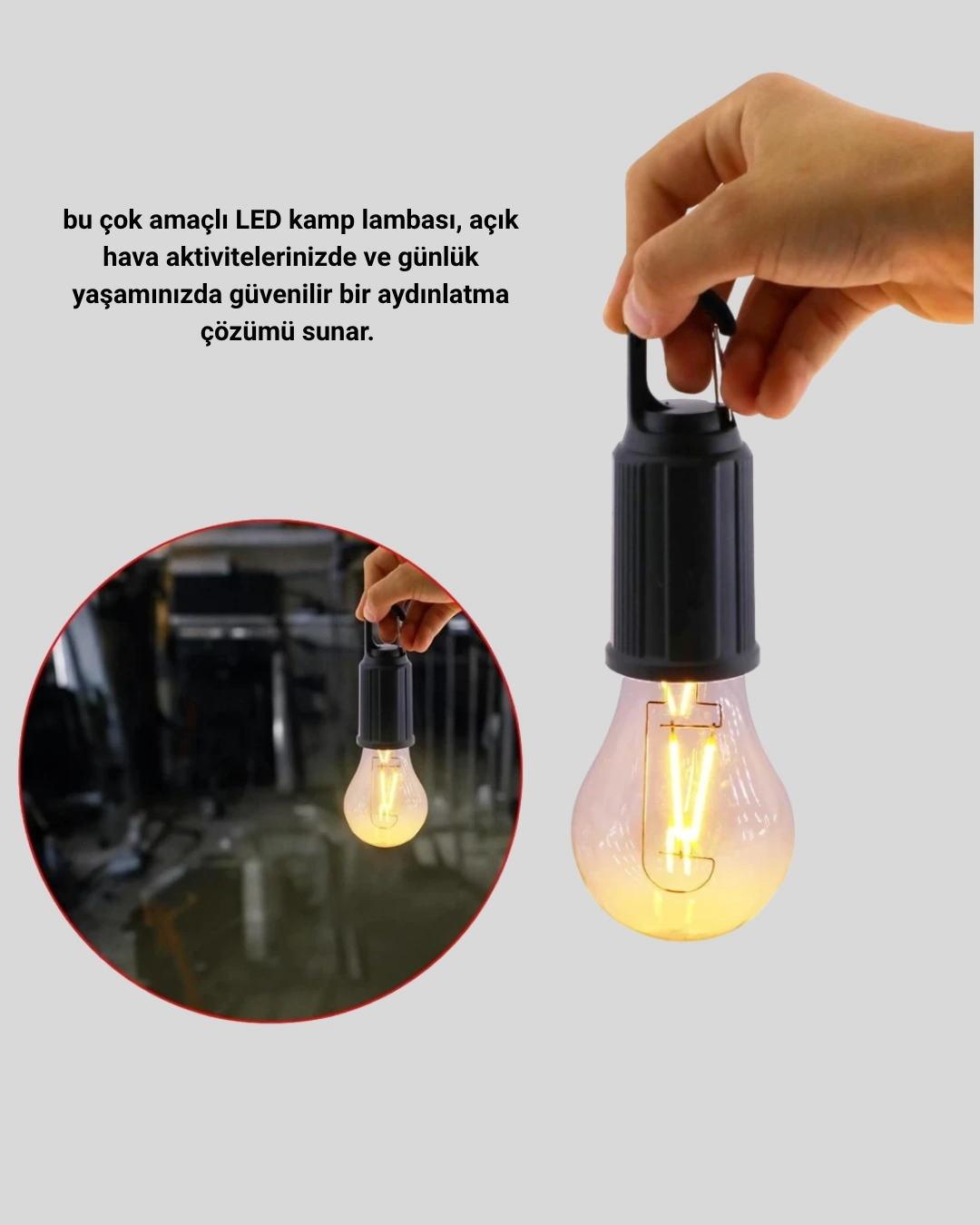 BUĞZ Şarjlı Kancalı LED Lamba – Kamp, Balkon ve Acil Durum Işığı