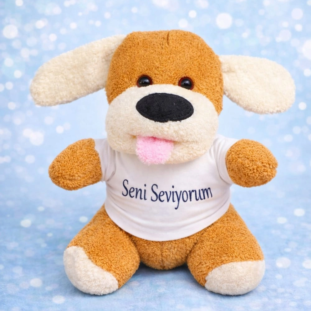 BUĞZ SENİ SEVİYORUM TİŞÖRTLÜ SEVİMLİ PELUŞ KÖPEK