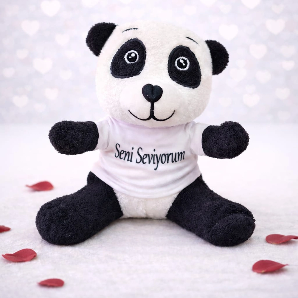 BUĞZ SENİ SEVİYORUM TİŞÖRTLÜ SEVİMLİ PELUŞ PANDA