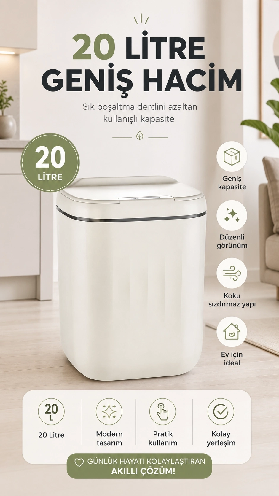 BUĞZ Sensörlü Çöp Kovası 20 Litre