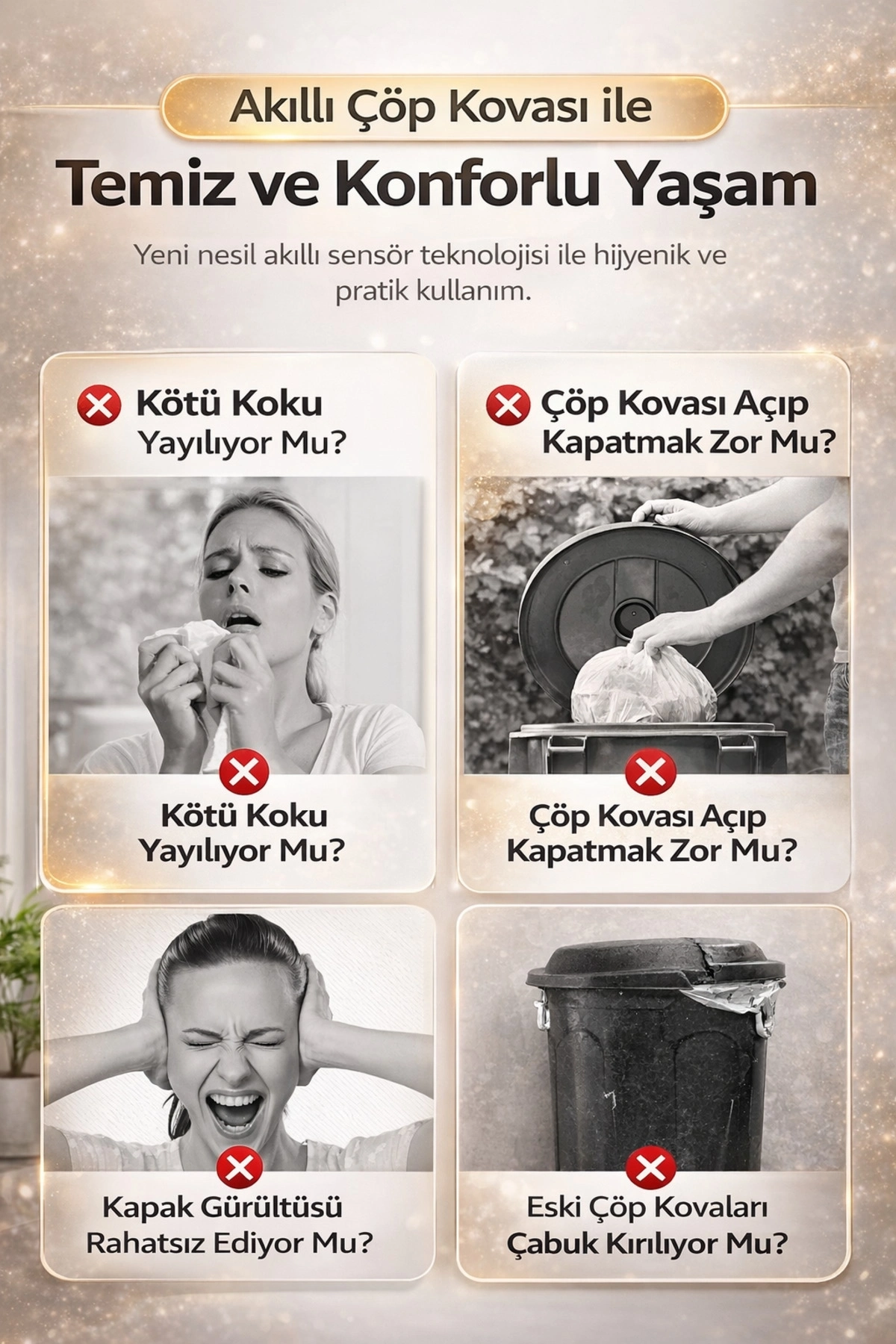 BUĞZ Sensörlü Çöp Kovası Otomatik Kapak Temassız