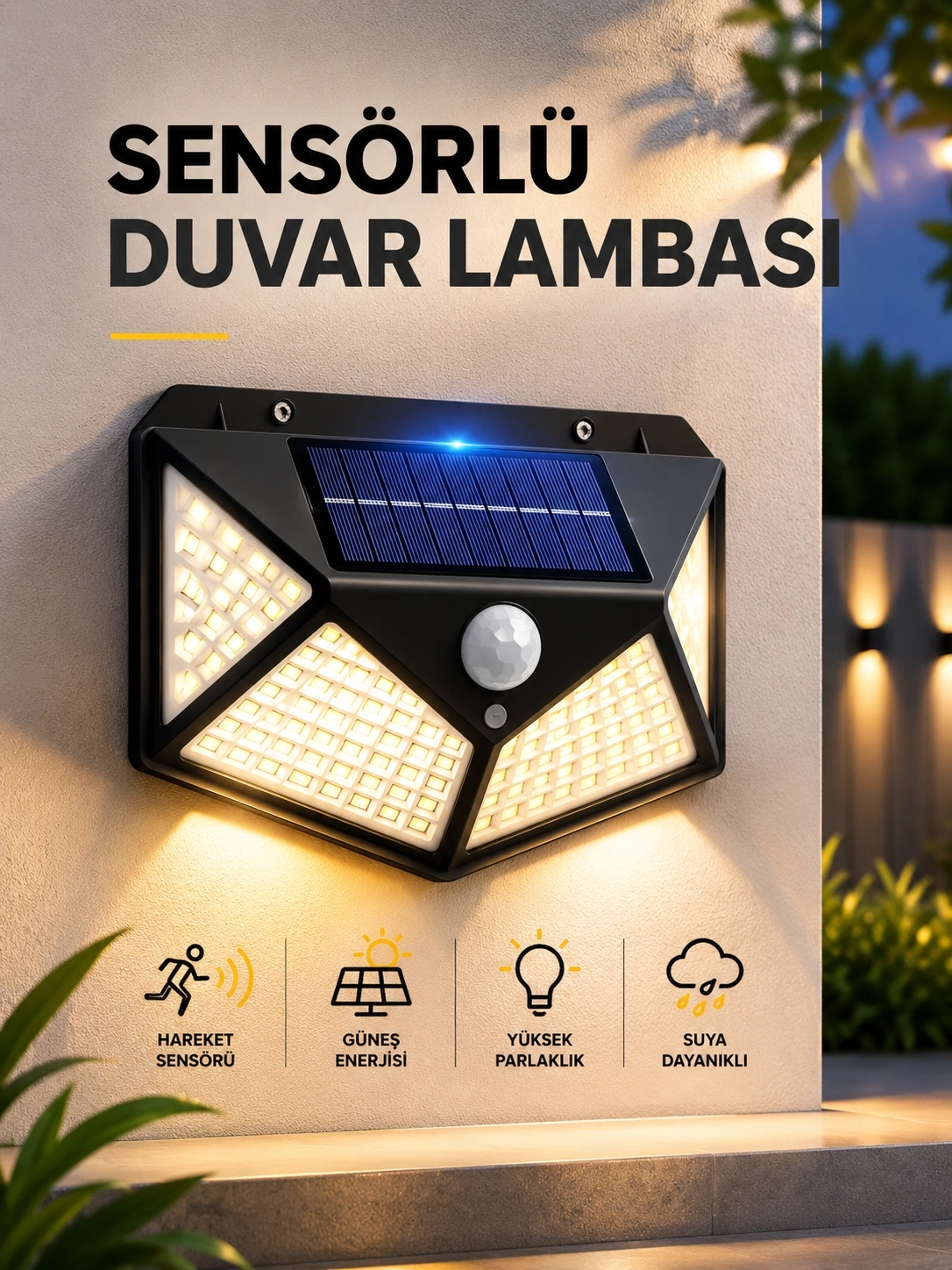 BUĞZ SENSÖRLÜ GÜNEŞ ENERJİLİ DUVAR LAMBASI