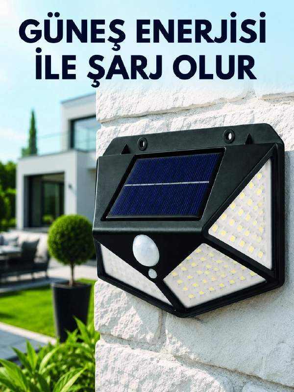 BUĞZ Sensörlü Solar Bahçe Lambası Geniş Açılı LED Aydınlatmalı Balkon Garaj ve Bahçe Işığı