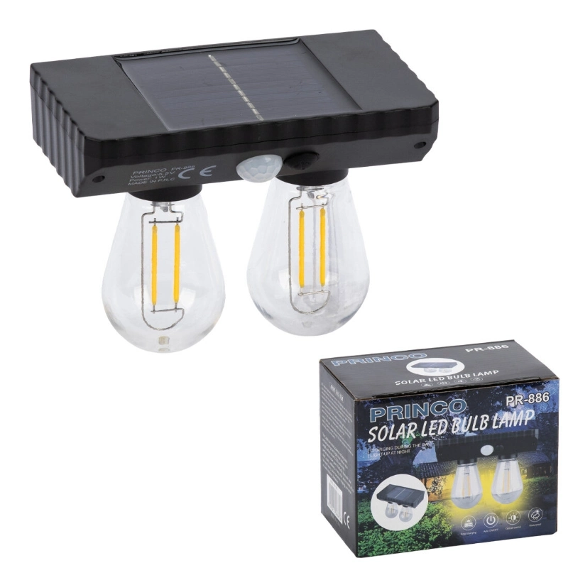 BUĞZ Sensörlü Solar İkili LED Ampul Lamba - Çift Başlıklı - Güneş Enerjili Aydınlatma