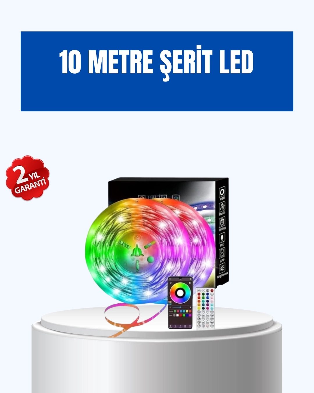BUĞZ Sese Duyarlı 10M Smart Şerit Led IOS Android Kontrollü RGB Işık