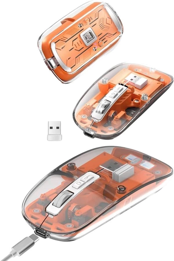 BUĞZ Sessiz Tıklama Çift Modlu Bluetooth Ve Alıcı Şeffaf Mouse Fare BUĞZ Sessiz Tıklama Çift Modlu Bluetooth Ve Alıcı Şeffaf Mouse Fare