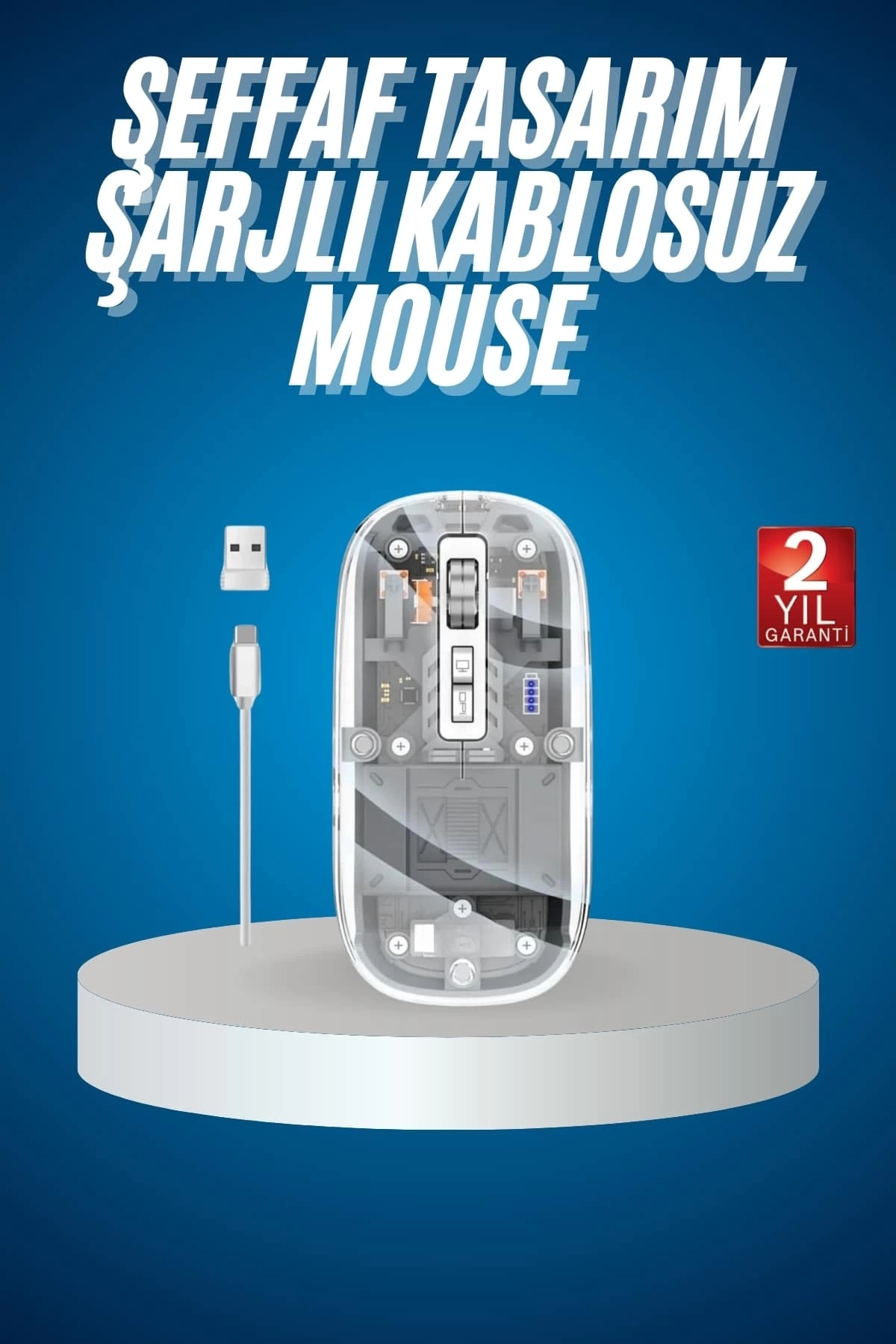 BUĞZ Sessiz Tıklama Çift Modlu Bluetooth Ve Alıcı Şeffaf Mouse Fare