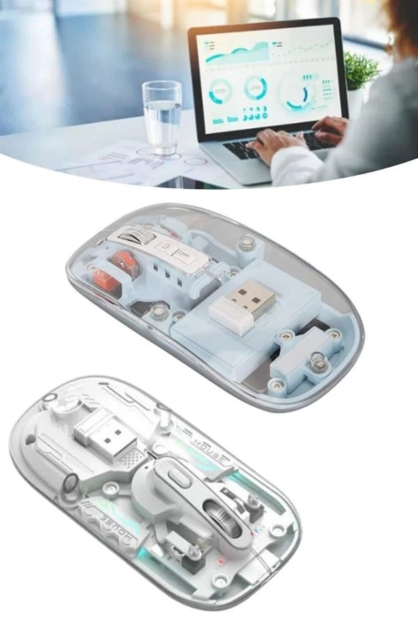 BUĞZ Sessiz Tıklama Çift Modlu Bluetooth Ve Alıcı Şeffaf Mouse Fare BUĞZ Sessiz Tıklama Çift Modlu Bluetooth Ve Alıcı Şeffaf Mouse Fare