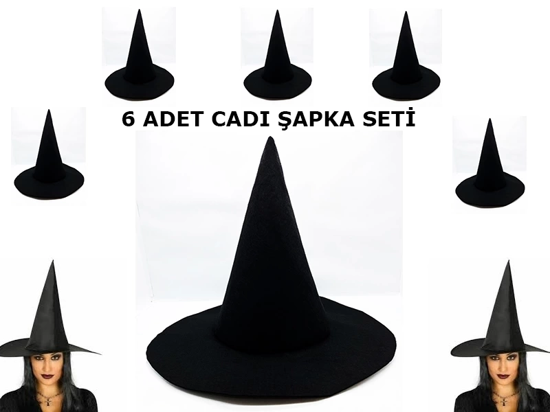 BUĞZ Siyah Cadı Şapkası Keçe Yetişkin Boy 6 Adet