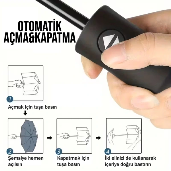 BUĞZ Siyah Kılıflı Otomatik Kompakt Şemsiye