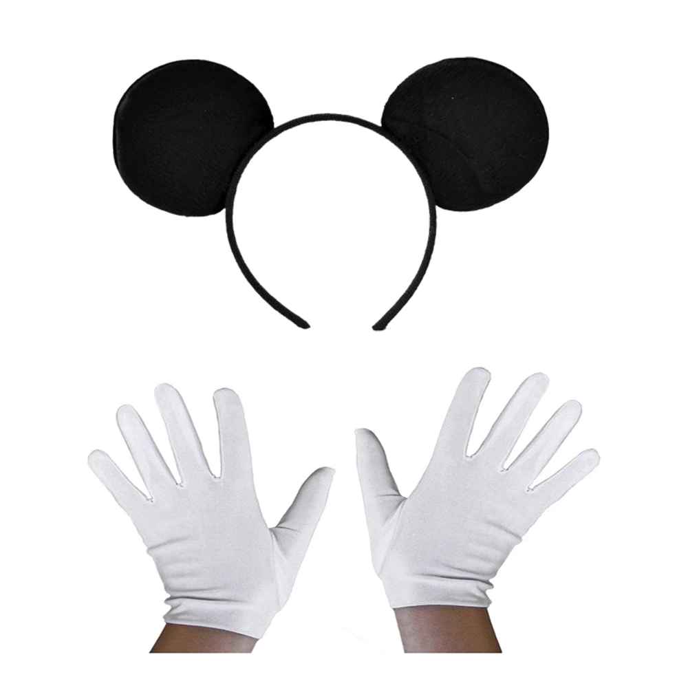 BUĞZ Siyah Mickey Mouse Tacı ve Beyaz Eldiven Seti