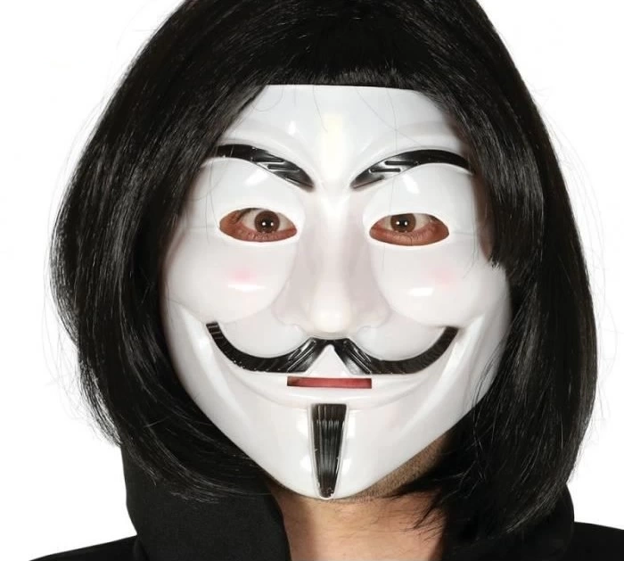 BUĞZ Siyah Renk Kısa Saç ve V For Vendetta Maskesi