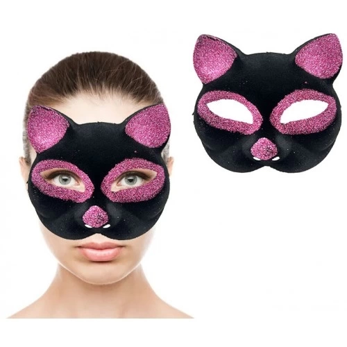BUĞZ Siyah Renk Pembe Simli Kedi Maskesi BUĞZ Siyah Renk Pembe Simli Kedi Maskesi