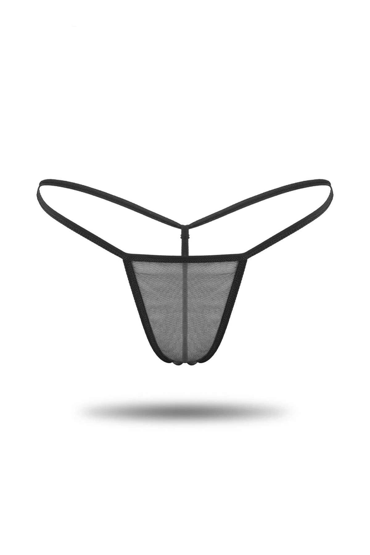 BUĞZ SİYAH TRANSPARAN TÜL STRİNG TANGA TM1114